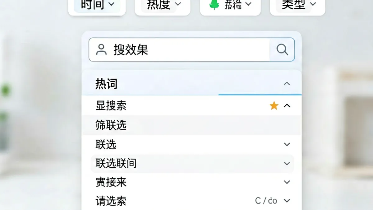 9uu平台搜索功能升级后的筛选器界面，展示热词联想与多维筛选操作效果